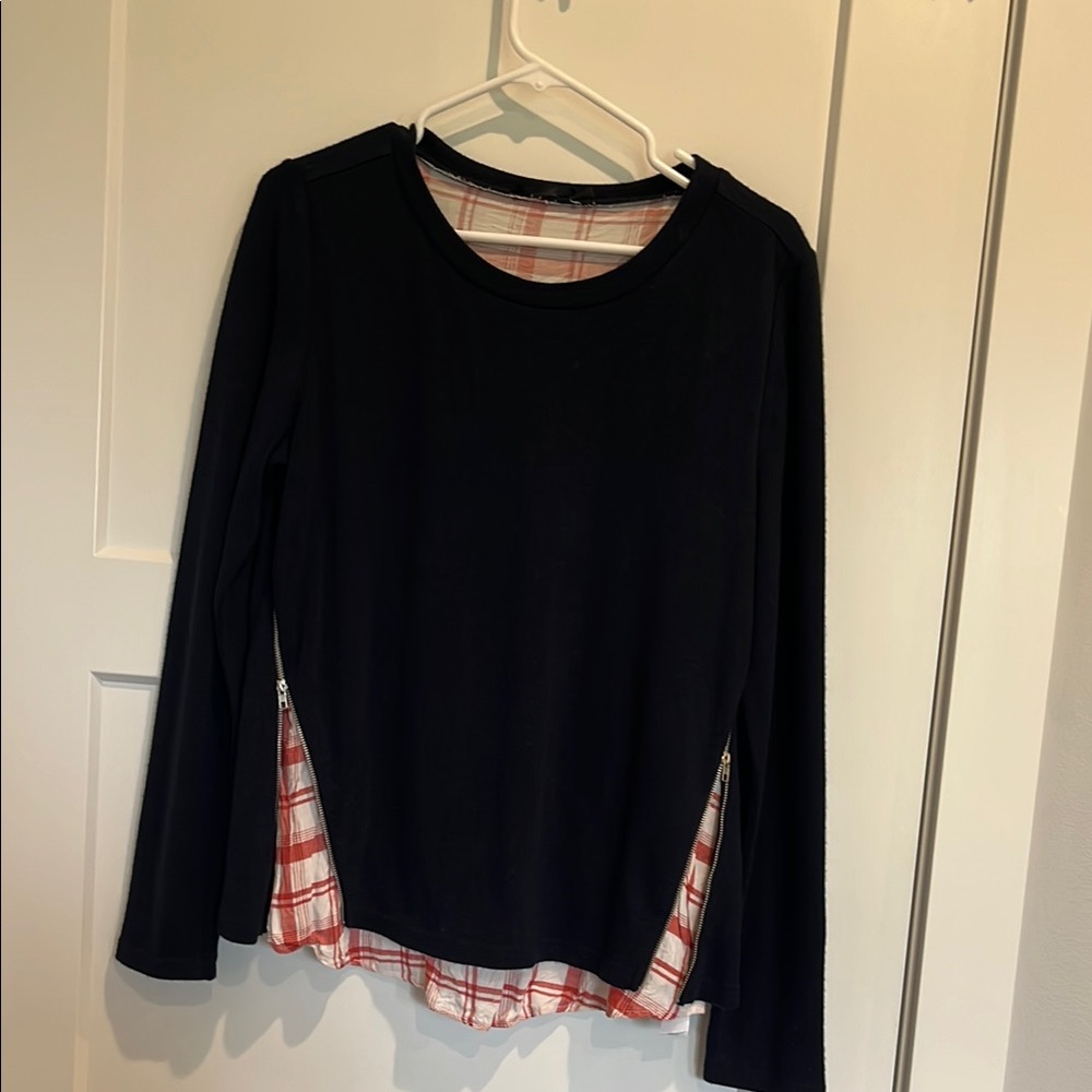 Mindy Mae’s Market by Doe & Rae Navy and Red Plaid Layered Knit Top